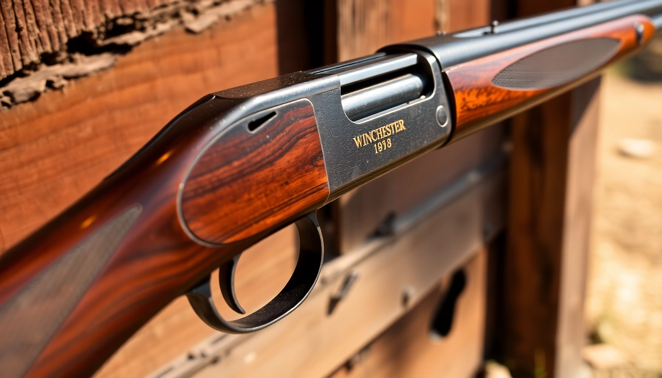 Authentic 32WIN rifle with polished wood stock and detailed engravings, ready for shooting or display.