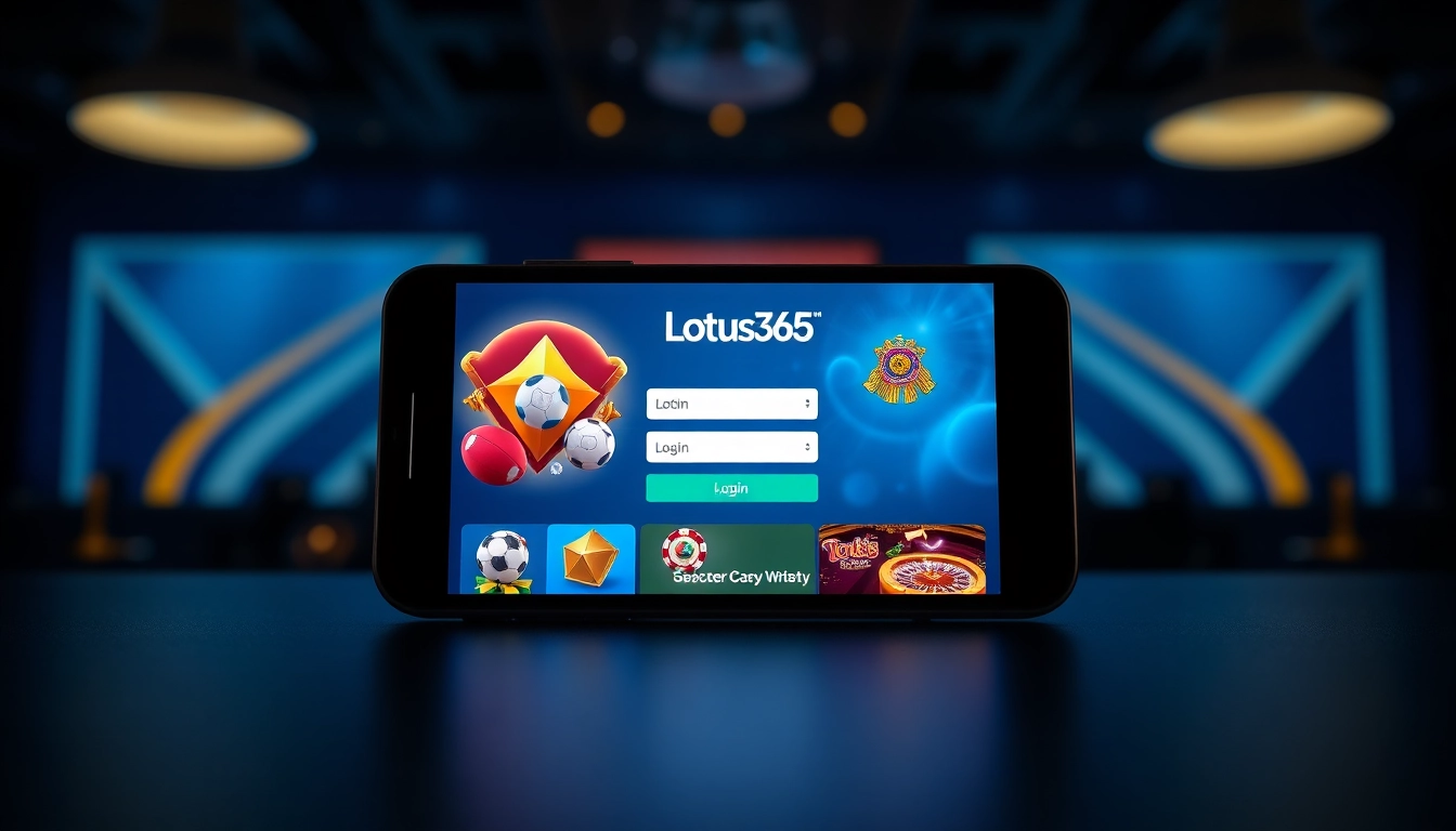 The Lotus365 login screen on a smartphone highlighting secure sports betting and casino access for Indian users.