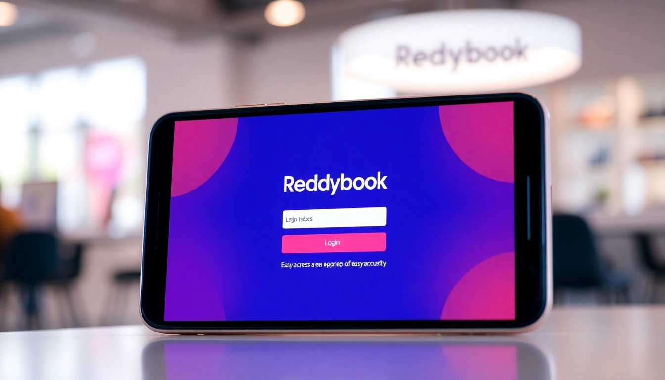 Guide users through the Reddybook login process with a clear, friendly login screen on a mobile device, emphasizing security and accessibility for swift account access.