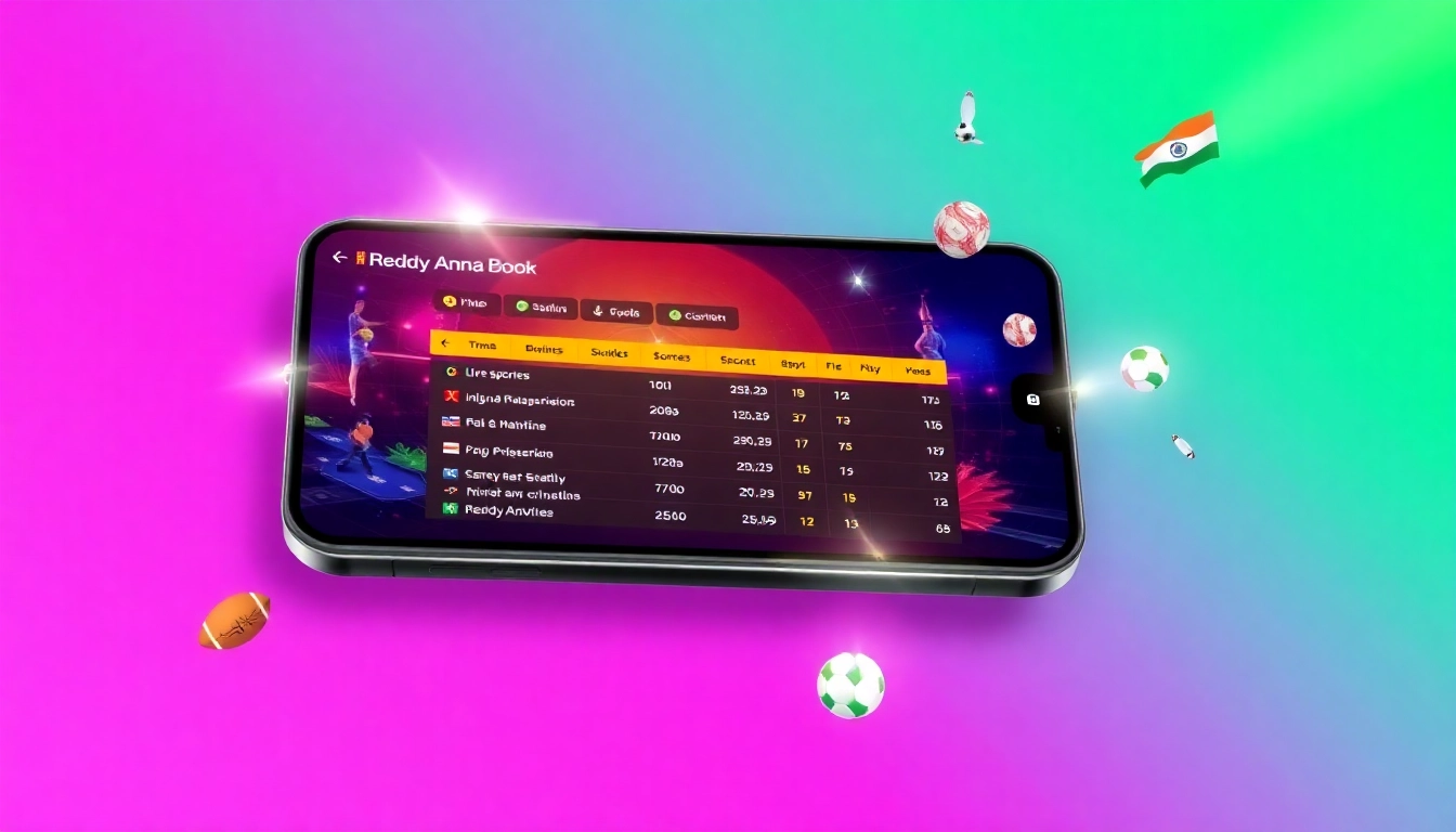 Reddy Anna Book logo displayed on a mobile device with live cricket and football betting visuals, highlighting ease of use and vivid betting interface for users.
