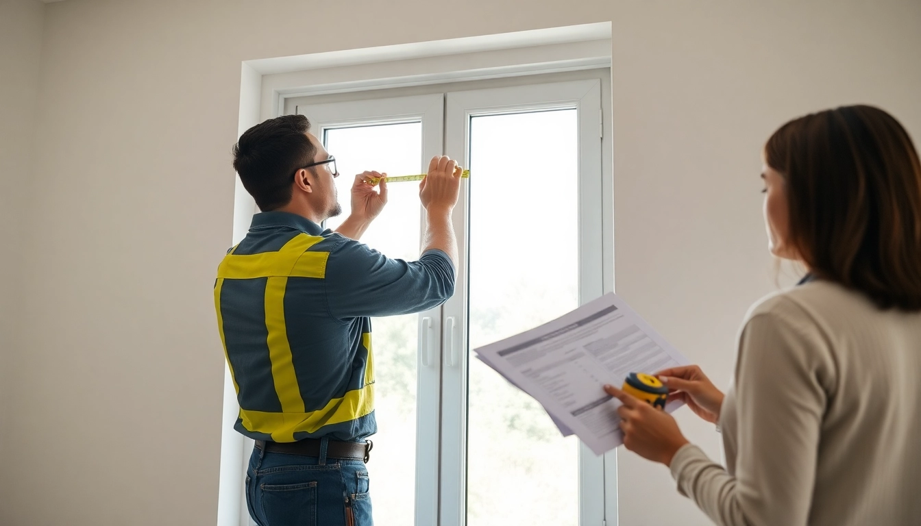 Efficient window contractors near me inspecting a sunlit home for precise replacement.