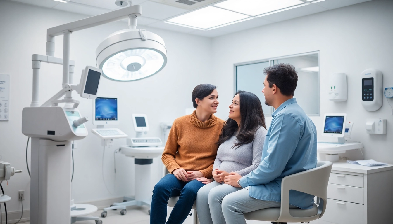 A couple learning about fecondazione assistita Torino with a fertility specialist in a modern clinic