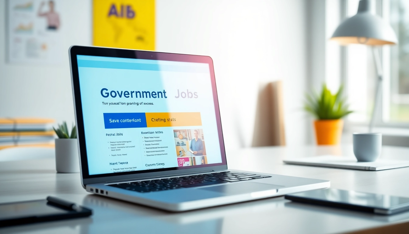 Free Job Alert notifications showcase government job listings on a laptop screen for job seekers
