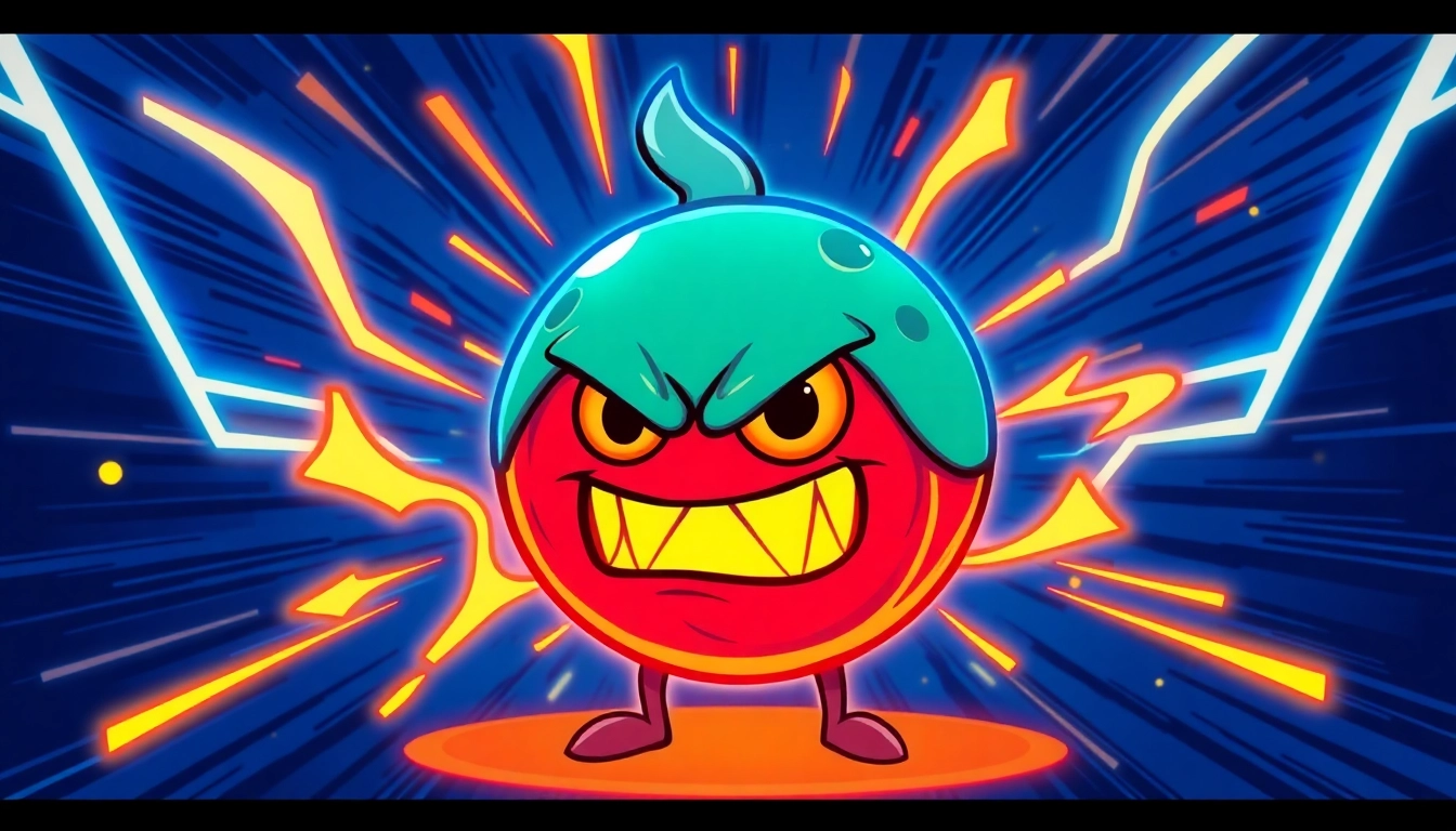 Engaging scene featuring Angry Pepe Meme Coin with bold colors, action pose, digital flames,