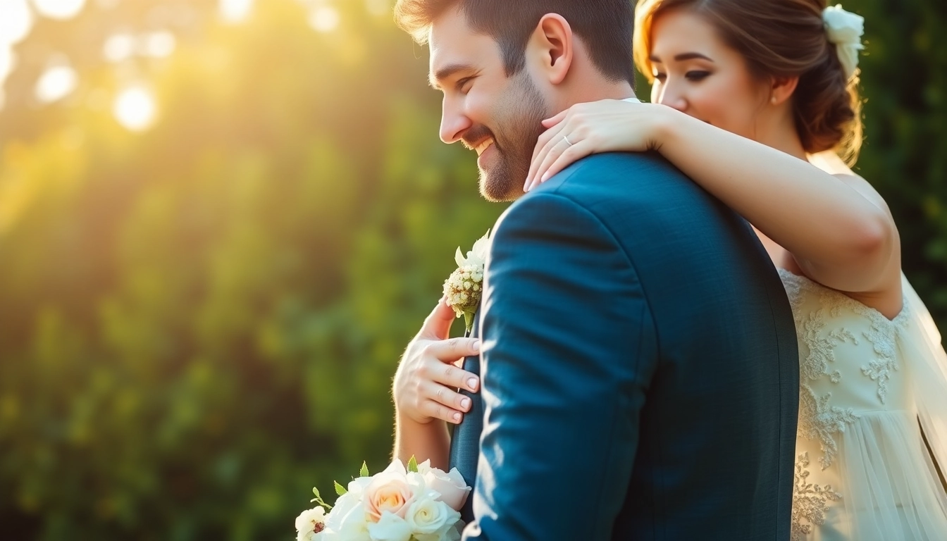 Professional wedding scene capturing romantic moments in eskuvo fotozas style with natural